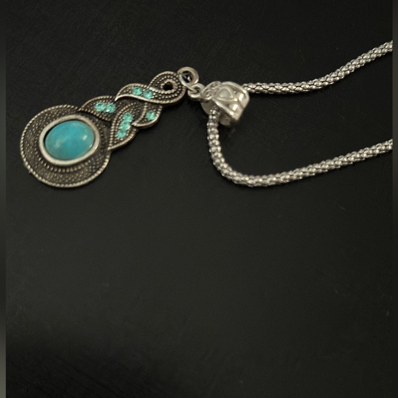 Silver Color Turquoise Blue Rhinestone Necklace & Earrings Set - Picture 8 of 8